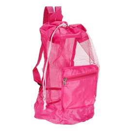 PATIKIL Mesh Beach Bag, Washable Large Mesh Backpack Sea Shell Organizers Drawstring Storage Bags, Pink