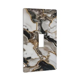 Decorative Art Light Switch Covers,1 Gang Single Toggle,Wall Plate,Switchplate Electrical Faceplate,Brown Gold Black White Marble Texture 3D Embossed Finish