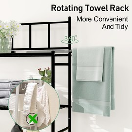 MallCreaty 3-Tier Over The Toilet Storage Rack, Freestanding Bathroom Shelves Organizer with Hooks and Toilet Paper Holder, Space Saver Metal Shelf for Small Bathroom, Black