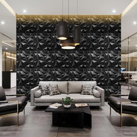 STICKGOO Black 3D Wall Panels, Diamond Design Textured PVC Wall Panels, 19.7''x19.7'' Modern Accent Wall Panels for Bedroom Office TV Backdrop