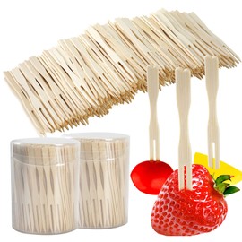 400 Pcs Mini Bamboo Forks, KUAOOAUK 3.5 in Disposable Cocktail Forks, Fancy Toothpicks for Appetizers with Cases, Small Wooden Food Picks for Charcuterie Boards Accessories Fruits Party Supplies