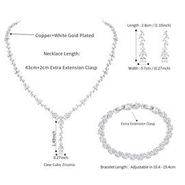 MEEDOZ Bridal Wedding Jewelry CZ Set Marquise Teardrop Cubic Zirconia Pendant Necklace and Dangle Earring Sets for Women (White Gold - 03)