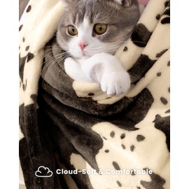 Cozy Cow Print Blanket, Super Soft Throw Blankets for Couch Bed and Travel, Plush Fuzzy for All Seasons, Non-Shedding Fleece, Cow Decor Stuff, Queen Blanket 90"x90" Brown