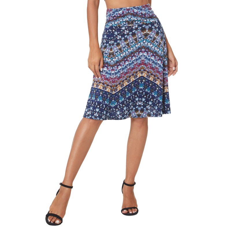 Urban Coco Women's Ruched High Waist Knee Length Jersey A-Line