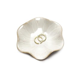 Ceramic Leaf Jewelry Dish, Tiny Key Bowl, Small Ring Dishes Holder, White Trinket Tray - Nightstand Decor for Entryway Table, Home Decor Gift for Mom, Women, Girls