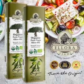Ellora Farms, Organic Extra Virgin Olive Oil, Cold Press, Traceable Single Origin, Kosher, High Polyphenols, 17 oz. tin, Pack of 2
