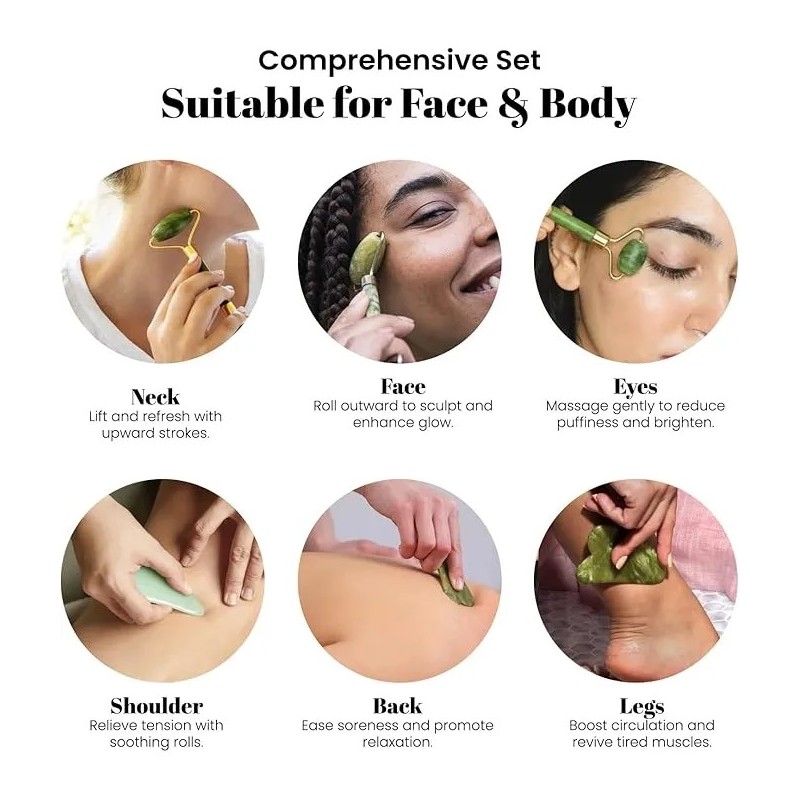 Rodillo Masaje Facial Gua Sha De Jade Antienvejecimiento Kit
