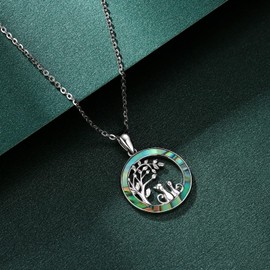 Odinstone Cat Necklace for Women, 925 Sterling Silver Cats Tree of Life Necklace with Abalone Shell Pendant Jewelry Gifts for Women