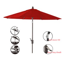 Amauri 9ft Round Push TILT Market Umbrella with Antique Bronze Frame (Polyester- Logo Red)