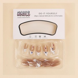 French Tip Press on Nails Almond Stiletto Fake Nails with Star Rhinestones Design Nude Acrylic Reusable Artificial Nails Full Cover Glossy Stick on Nails for Women Wedding Salon Nail 24Pcs