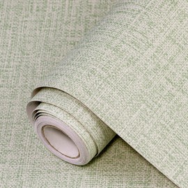 Uooar Light Green Grasscloth Peel and Stick Wallpaper 17.3"x300" Faux Linen Textured Contact Paper Removable Self Adhesive Vinyl Wallpaper for Bedroom Bathroom Kitchen Cabinets
