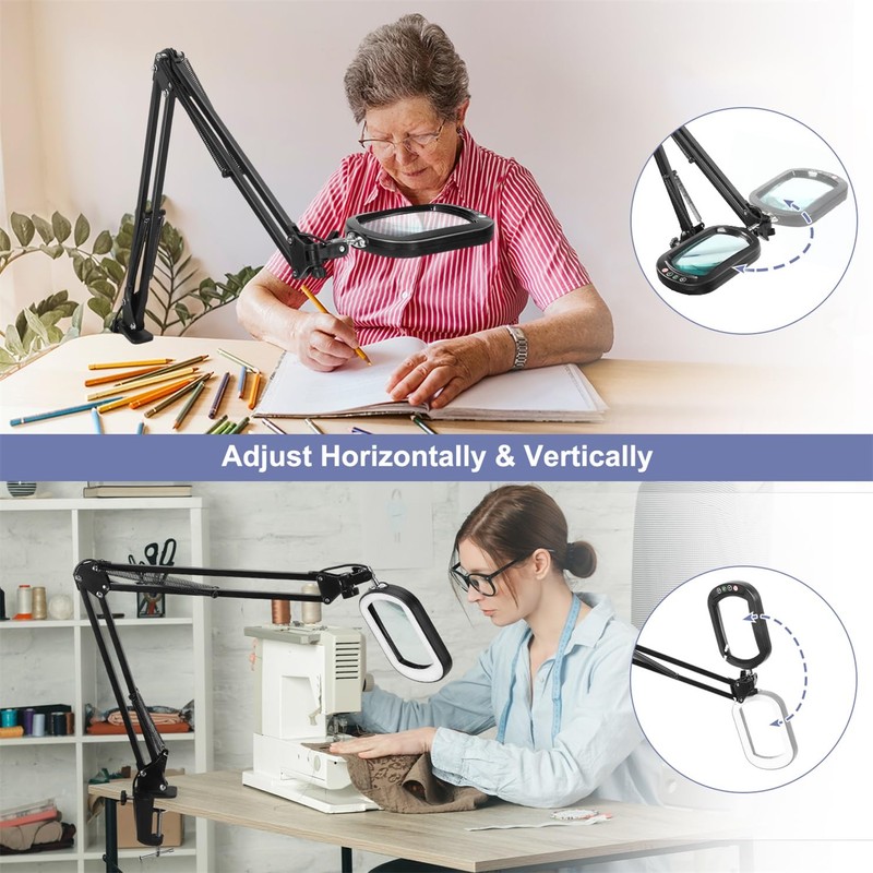 10X Large Magnifying Glass with Light and Clamp, Real Glass,