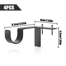 HAIKING Curtain Rod Bracket, 4 PCS Adjustable Curtain Rod Holders for Bedroom Kitchen Window Valance Decoration (Black & Silver)
