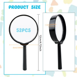 52 Pack Handheld Magnifier Plastic Magnifying Glass Mini Hand Lens Portable Handheld Magnifying Lenses Bulk for Kids Reading Science Class Outdoor Activities