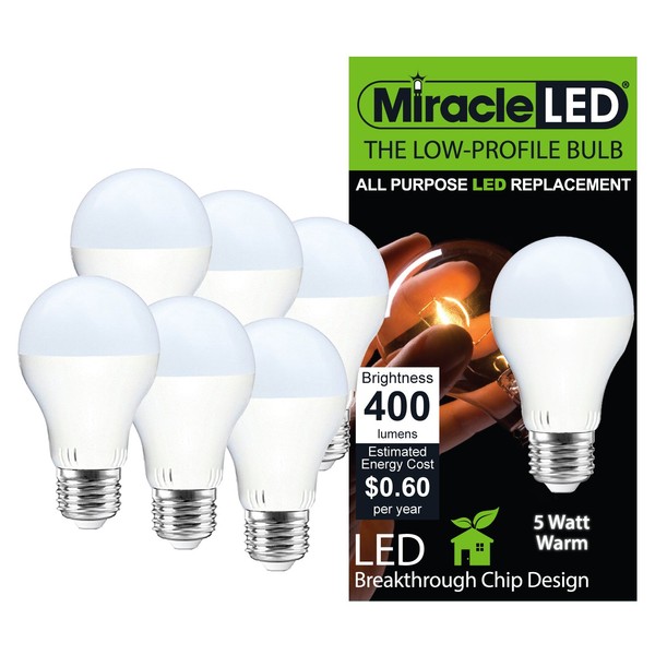 Miracle LED 604844 5W Low Profile General Purpose Bulb with Medium Base, Warm White,Pack of 6