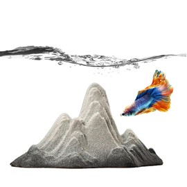 Singring Aquarium Ceramic Snow Mountain Decorations, Fish Tank Landscape Rockery Mountain View Stone Ornament Betta Fish Tank Accessories (Large)