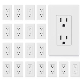ELEGRP Matte White Standard Decorator Electrical Wall Receptacle Outlet, 15A 125V, 2 Pole 3 Wire, Non- Tamper Resistant, NEMA 5-15R, Self-Grounding, Wall Plate Included, UL Listed, 20 Pack
