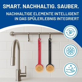 Rival Set of 6 Euro-Line Washing Up Brushes with 5 Interchangeable Heads Made of Beech Wood Black - Dish Brush with Fibre Bristles - Dish Brush for the Kitchen - Dish Brush Set - Interchangeable Brush