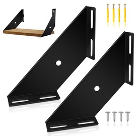 Shelf Brackets, Black, Pack of 2 Shelf Brackets, Robust Metal Shelf Brackets, Wall Bracket with Mounting Material for Wall Shelves (15 cm)