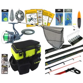 Sea Fishing Kit. Complete Sea Fishing Rod & Reel Set Including SEA MAX© Seat Box & Rucksack
