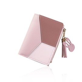 FuninCrea Women's Purse, Small Purse Women's with Metal Press Stud and Zip, Leather Wallet with Coin Pocket, Multifunctional Women's Wallet Bifold Credit Card Holder (Pink), pink, Minimalist