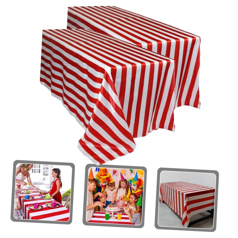 WOONEKY Striped Tablecloth Waterproof Fitted for Christmas Party Cover Black