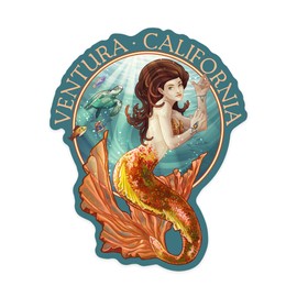 Die Cut Sticker Ventura, California, Mermaid, Contour Vinyl Sticker 1 to 3 inches (Waterproof Decal for Cars, Water Bottles, Laptops, Coolers), Small