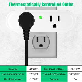 Thermostatically Controlled Outlet - On at 32°F/Off at 50 °F, Thermostat Plug Outlet, No Need to Close Manually, for Chicken Water Coop Heater Heated Water Bowl Bird Bath Deicer Roof Cable (1 Pcs)