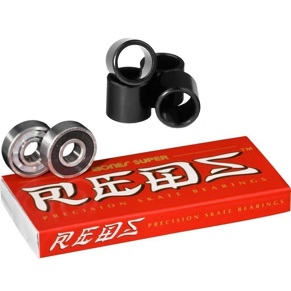 Bones Super Reds Bearings, 8 Pack set With FREE Bones Spacers