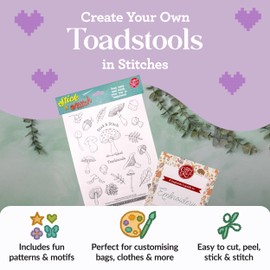 The Crafty Kit Company Stick and Stitch Embroidery Patterns - A4 Water-Soluble Embroidery Transfers | Toadstools Fabric Stickers - Easy Dissolvable Embroidery Stabiliser for Hand Sewing & Crafts