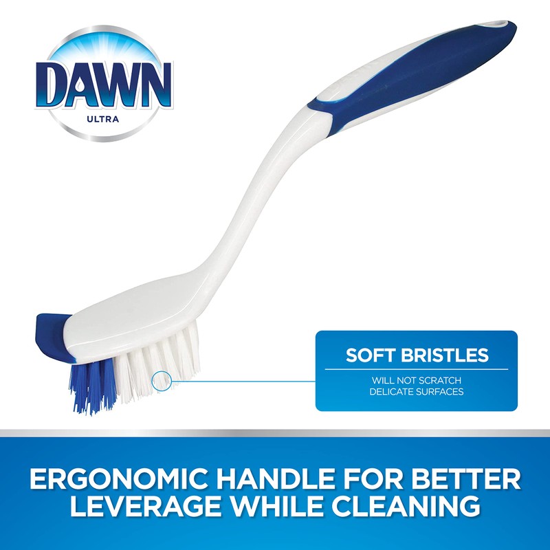 Dawn Dish Brush with Soft Nylon Bristles and Scraper, Blue/White