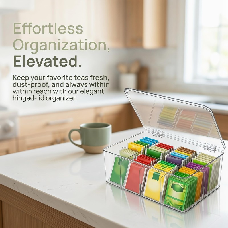 Tea Bag Organizer - Clear Acrylic Tea Storage Box with