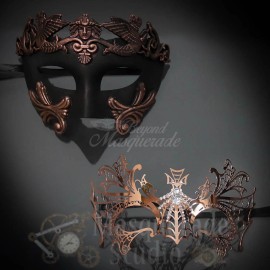 Couples Copper Roman and Rose Gold Dragon Costume Party Masquerade Masks Set