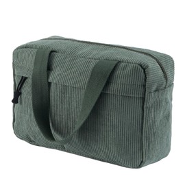 Jiliyote Toiletry Bag Cord Women's Large Cosmetic Bag Cord Makeup Bag Cord Cosmetic Bag with Smile Corduroy Cosmetic Bag Travel Cosmetic Bag for Travel Girls Women, Green B