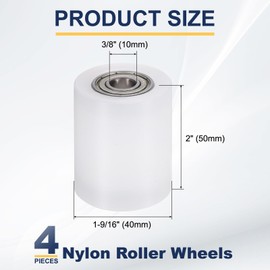 sourcing map 4Pcs Nylon Roller Wheel with Bearings, 3/8" Bore x 1-9/16" Width x 2" Length, CNC Guiding Wheel Flat Belt Idler, Nylon Pulley (White)