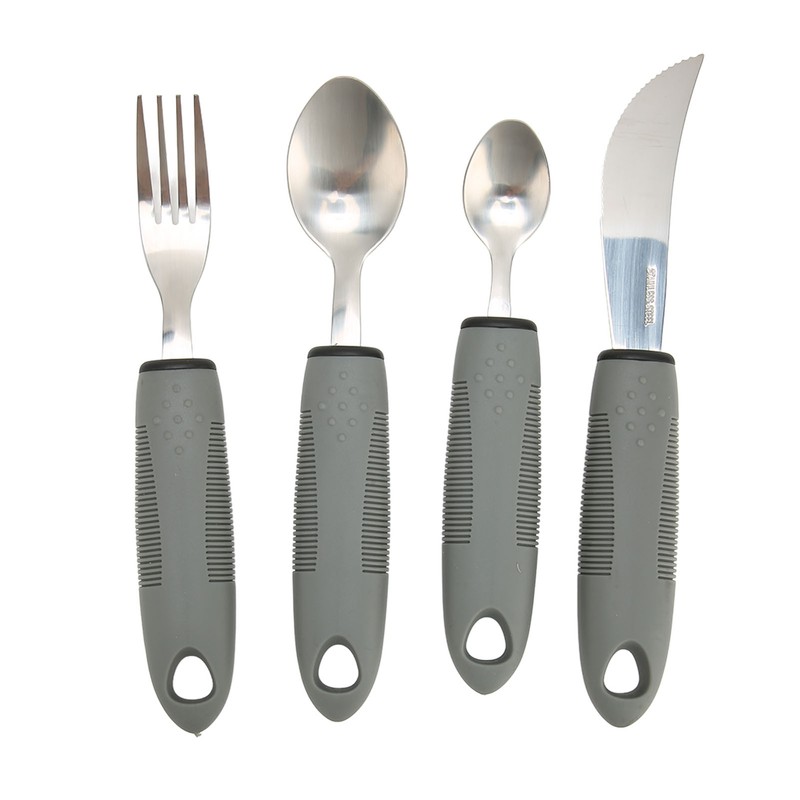 4pcs Adaptive Utensils Knife Fork Spoons Weighted Wide Handles Grey