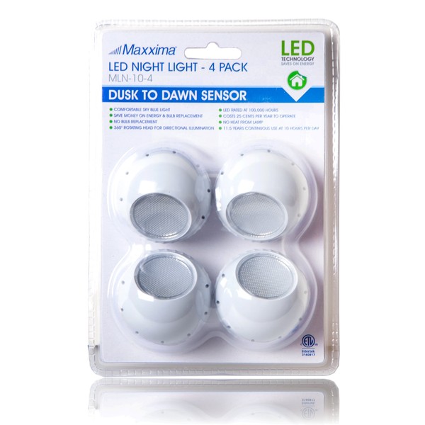 Maxxima MLN-10 LED Night Light with Dusk to Dawn Sensor (Pack of 4)