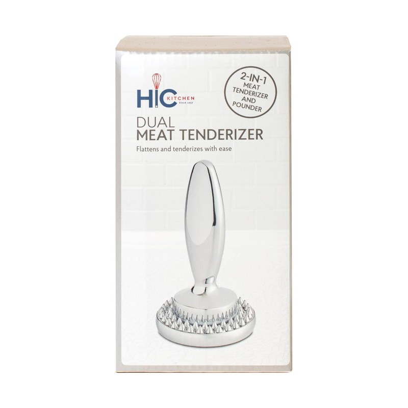 HIC Kitchen Dual Sided Meat Tenderizer Marinating Prep Tool, Chrome-Plated