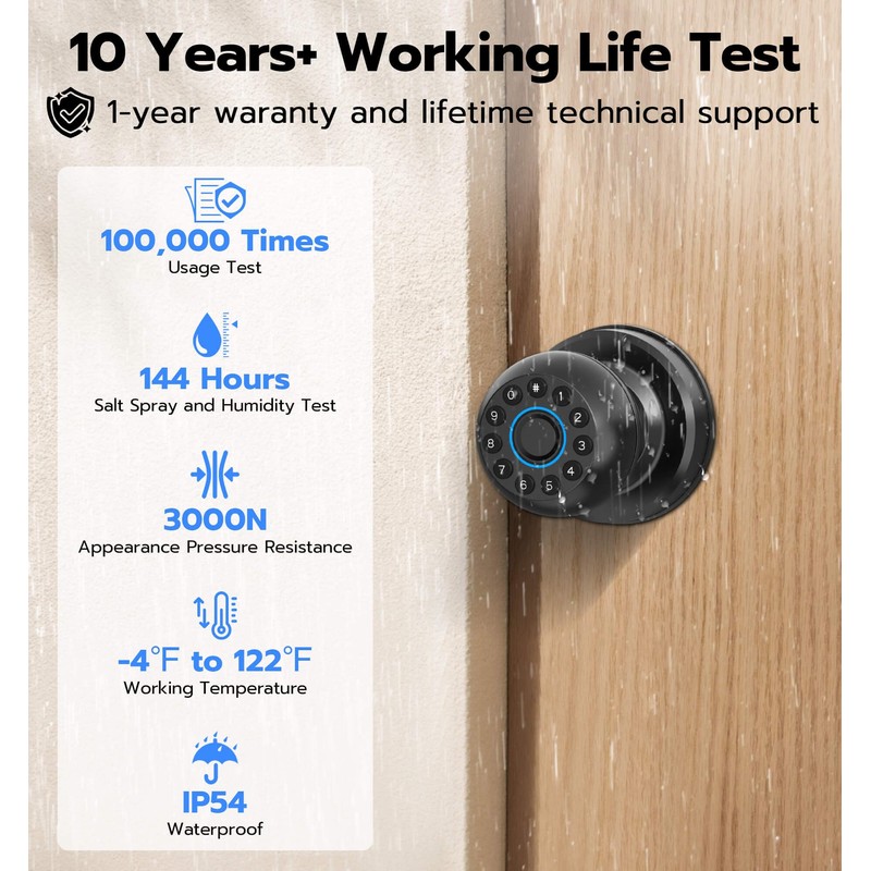 Anweller Smart Door Knob with Lock, Fingerprint Code Keypad Keyless