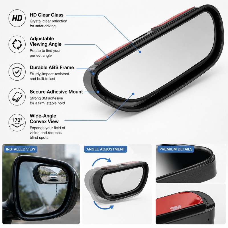 Blind Spot Mirror for Cars – Adjustable Wide-Angle Convex Mirror