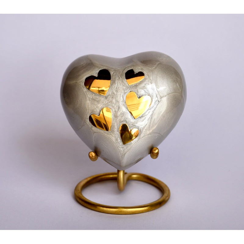Esplanade Brass Cremation Mini Heart Urn Keepsake Memorial, Small Urn