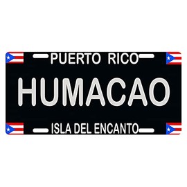 Puerto Rico Flag Humacao Sign License Plate Boricua Emblem Isla Del Encanto Black 6" X 12" Version