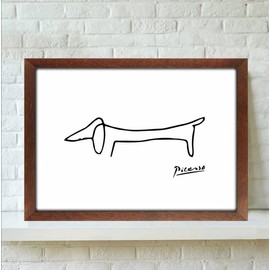 Picasso Cute Dog Picture (A4 Size (with wood grain frame))