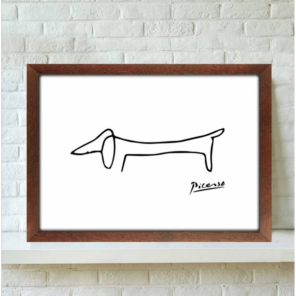 Picasso Cute Dog Picture (A4 Size (with wood grain frame))
