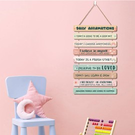 HPUINB Inspirational Quotes Wall Art,Motivational Decor Family Wall Art Wood,Rainbow Office Motivational Wall Art for Nursery,Positive Wall Decorations For Kids Bedroom Decor (Daily Affirmations 2)