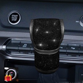 SPANICE Bling Bling Auto Shift Gear Cover, Leather Auto Gear Shift Knob Cover with Crystal Glitter Bling Rhinestones for Girls,Lady Universal Fit (Black)