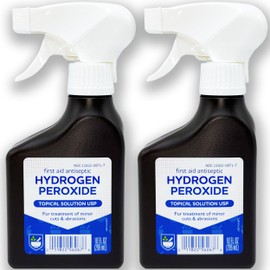 Hydrogen Peroxide 3% Topical Solution, 2 Pack, First Aid Topical Spray, Treats Minor Cuts and Scrapes, Multi Purpose Cleaner and Blood Stain Remover, Safe for All Ages, 10 oz Each