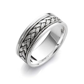 Treasure Bay Beautiful 7mm Band Silver Ring For Men and Women - Classic Men's 925 Silver Braided Ring Size P R T W Y Z (Y)