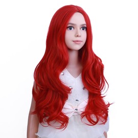 PATTNIUM Kids Child Red Wig Long Curly Wavy Red Wig Middle Part Girls Heat Resistant Synthetic Hair Wigs