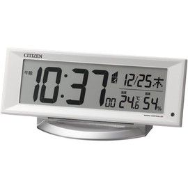 Rhythm Citizen 8RZ202-003 Alarm Clock, Radio Clock, Digital Light, Temperature, Humidity, Calendar, White, 3.5 x 8.2 x 2.6 inches (8.8 x 20.9 x 6.5 cm)